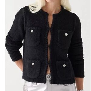 J. Crew Black Odette Sweater Jacket with Pocket Buttons size L